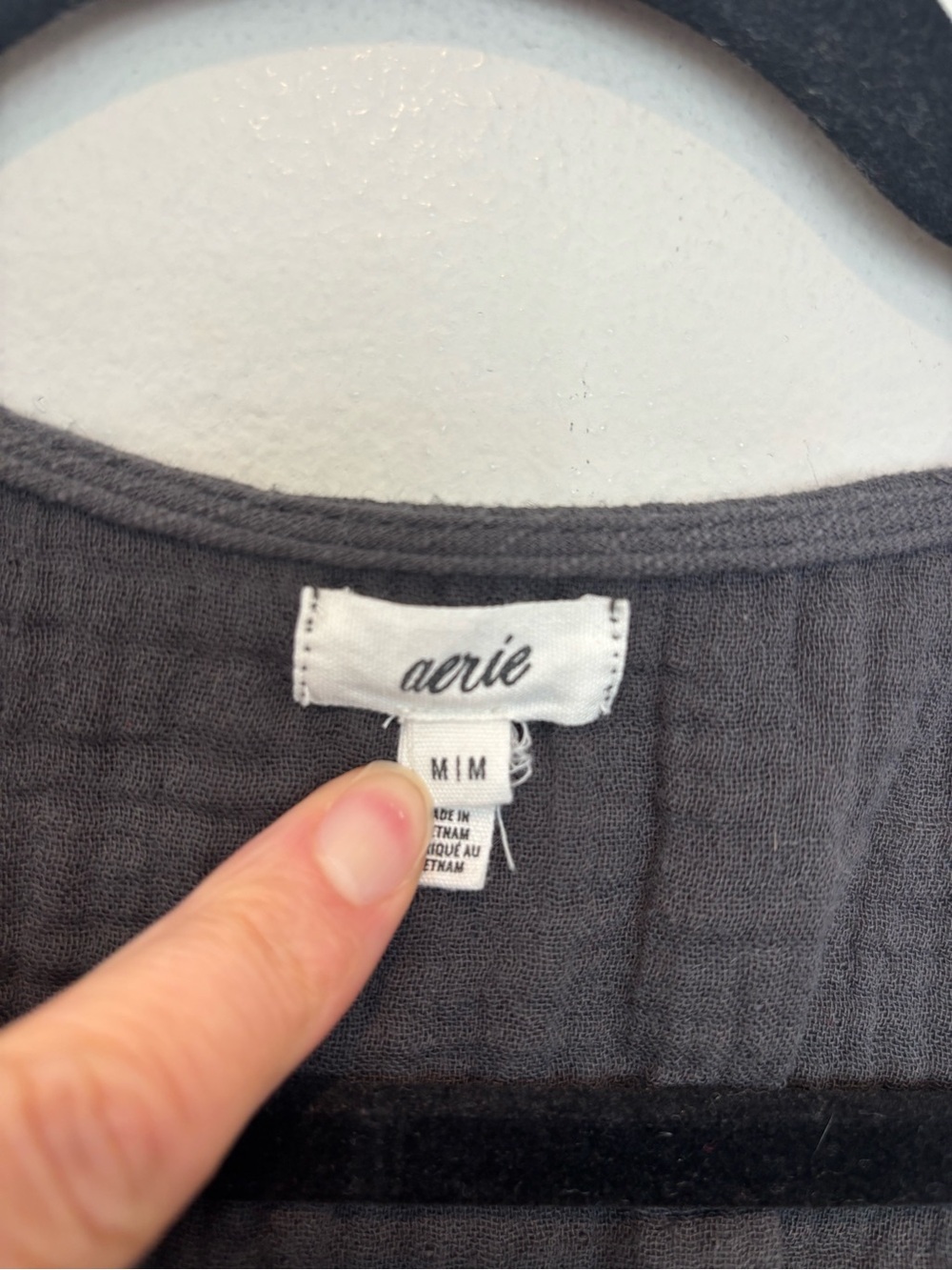 aerie Crinkled Tie-Front Tank Top - Charcoal - Picture 3 of 5